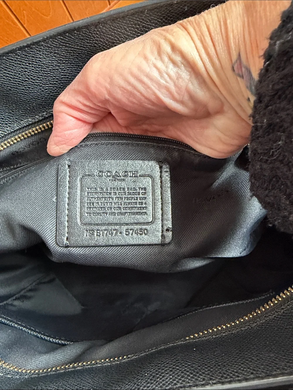 Coach Black Leather Tote with Gold-Tone Tag and Turnlock